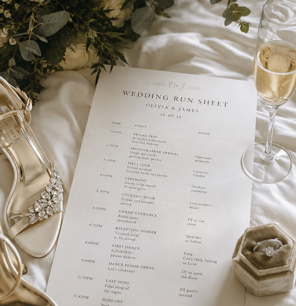 Wedding run sheet creator